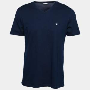 Dior Navy Blue Cotton Bee Embroidered Crew Neck T-Shirt L