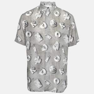 Dior X Daniel Arsham Grey Lunar Printed Crepe Short Sleeve Shirt L
