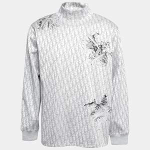 Dior Grey Oblique Floral Jacquard Long Sleeve Sweatshirt L