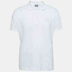 Dior White Cotton Pique Logo Embroidered Polo T-Shirt XXL