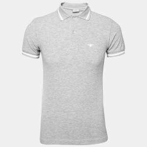 Dior Grey Cotton Pique Short Sleeve Polo T-Shirt XS