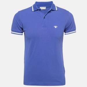 Dior Purple Cotton Pique Bee Embroidered Short Sleeve Polo T-Shirt XS