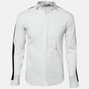 Dior White Cotton Stripe Trimmed Button Front Shirt S