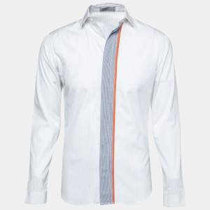 Dior White and Blue Striped Cotton Long Sleeve Shirt S