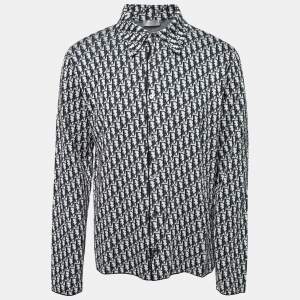 Dior Blue/White Cotton Oblique Long Sleeve Overshirt XL