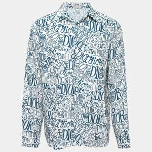 Dior White and Blue Swirl Logo Printed Shirt XL