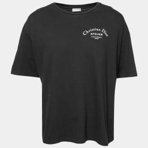 Dior Black Cotton Logo Print Round Neck T-Shirt  XXL