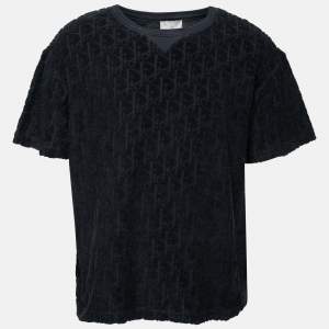 Dior Navy Blue Oblique Monogram Jacquard Terry Short Sleeve T-Shirt XL