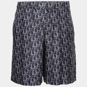 Dior Navy Blue Silk Pearl Print Shorts L