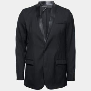 Dior Homme Black Wool & Leather Lapel Single-Breasted Blazer S
