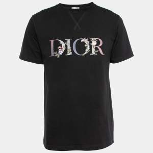 Dior Homme Black Cotton Flower-Embroidered T-Shirt S
