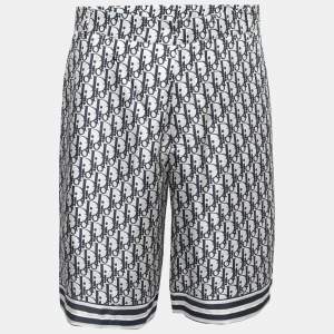 Dior Blue Oblique Printed Silk Bermuda Shorts M