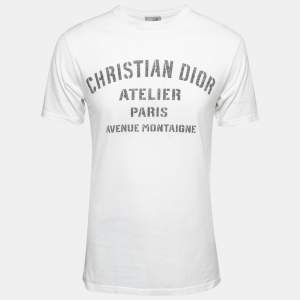 Dior White Logo Printed Cotton Short Sleeve T-Shirt S