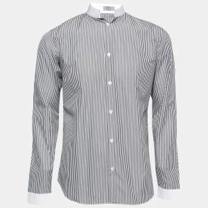 Dior Navy Blue Striped Cotton Open Collar Classic Shirt M 
