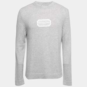 Dior Grey Logo Embroidered Cashmere Knit Long Sleeve Jumper M