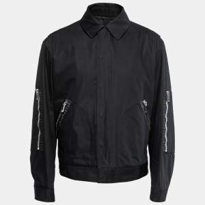 Dior Black Gabardine Monogram Trim Detail Zip-Up Jacket XL