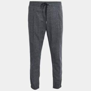 Dior Grey Checked Patterned Wool Jogger Pants L
