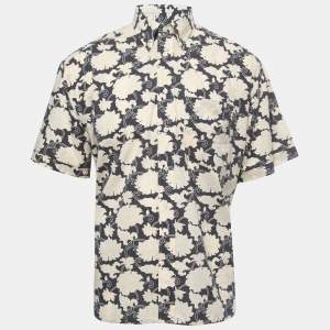 Christian Dior Monsieur Vintage Blue Floral Printed Cotton Short Sleeve Shirt XL