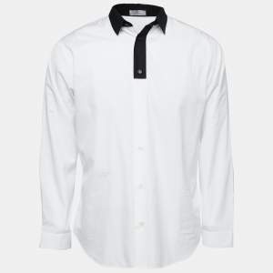 Dior Homme White Cotton Bee Embroidered Contrast Collar Shirt L