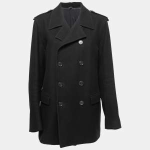 Dior Black Wool Blend Double Breasted Peacoat L
