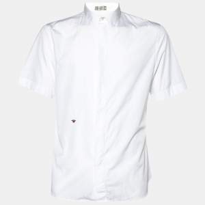 Dior Homme White Bee Embroidered Cotton Short Sleeve Shirt XL