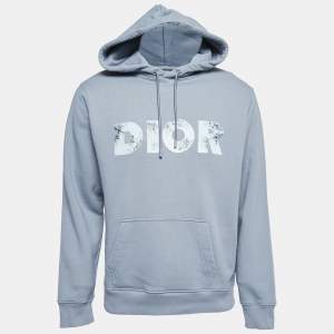 Dior Grey Logo Print Cotton Hoodie M
