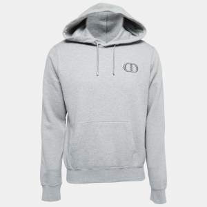 Dior Grey Logo Embroidered Cotton Hoodie S