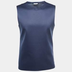 Dior Navy Blue Satin Sleeveless T-Shirt S