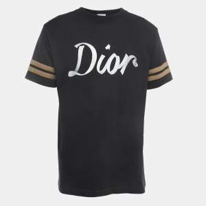 Dior Black Logo Embroidered Cotton Half Sleeve T-Shirt S