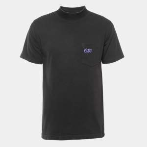 Dior Black Logo Embroidered Cotton Crew Neck Half Sleeve T-Shirt M