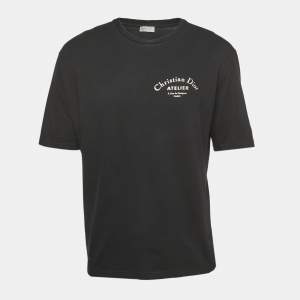 Dior Black Logo Print Cotton Crew Neck Half Sleeve T-Shirt XL