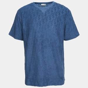 Dior Blue Oblique Jacquard Terry Cotton Relaxed Fit T-Shirt L