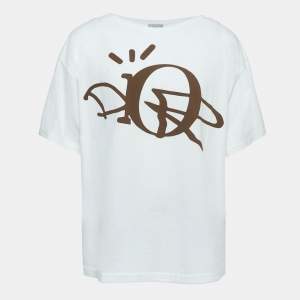 Dior Homme White Logo Print Cotton Half Sleeve T-Shirt L