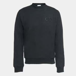 Dior Black Logo Embroidered Cotton Crew Neck Sweatshirt S