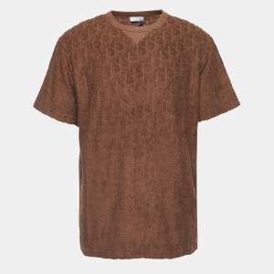 Dior Brown Oblique Jacquard Terry Cotton Relaxed Fit T-Shirt L