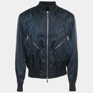 Dior Black Oblique Nylon Zip Front Bomber Jacket L