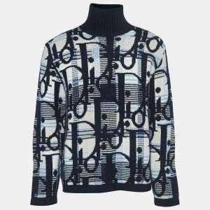 Dior Navy Blue Oblique Patterned Wool Sweater M