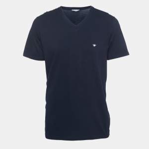 Dior Navy Blue Cotton V-Neck T-Shirt XL