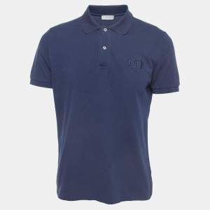 Dior Navy Blue Cotton Pique Embroidered Logo Polo T-Shirt L