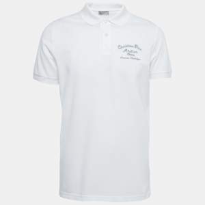 Dior White Cotton Pique Embroidered Polo T-Shirt L