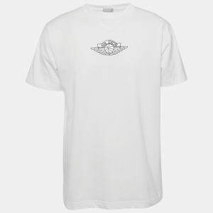 Dior Homme X Air Jordan White Embroidered Cotton Half Sleeve T-Shirt M