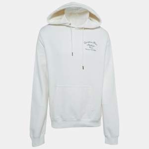 Dior White Logo Embroidered Cotton Hoodie L