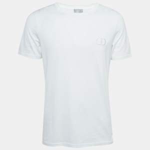 Dior Homme White CD Embroidered Cotton Short Sleeve T-Shirt L