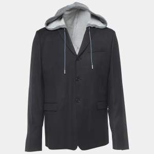 Dior Black Wool Single Breasted Hooded Blazer XL
