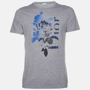 Dior Homme Grey Logo Print Cotton Half Sleeve T-Shirt M