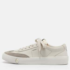Dior Cream Leather Suede B101 Lace Up Sneakers Size 40