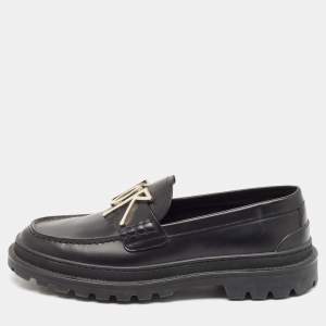 Dior x Stussy Black Leather Slip On Loafers Size 41