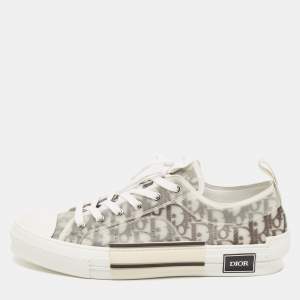 Dior Grey/White Canvas and Mesh Walk'n'Dior Lace Up Sneakers Size 45