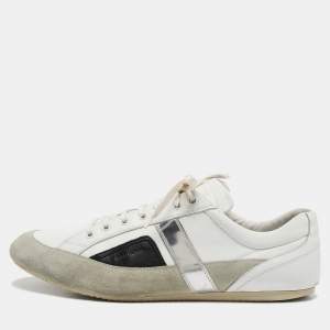 Dior White/Grey Suede and  Leather B18 Lace Up Sneakers Size 46