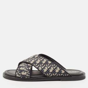 Dior Blue Oblique Canvas Alias Slide Sandals Size 46